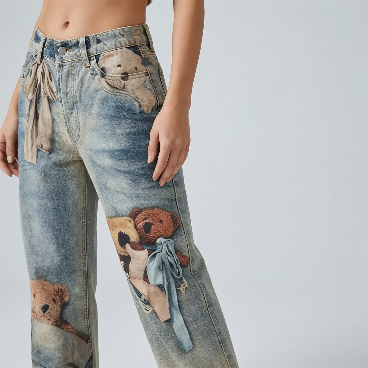 Mila | Women’s Wide Leg Jeans | Teddy Bear Appliqué