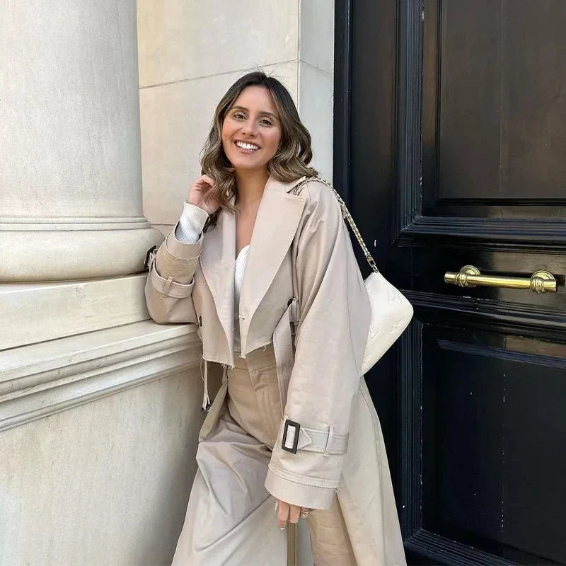 Nadia | Women's Cropped Trench Jacket | Belted Waist · PNY