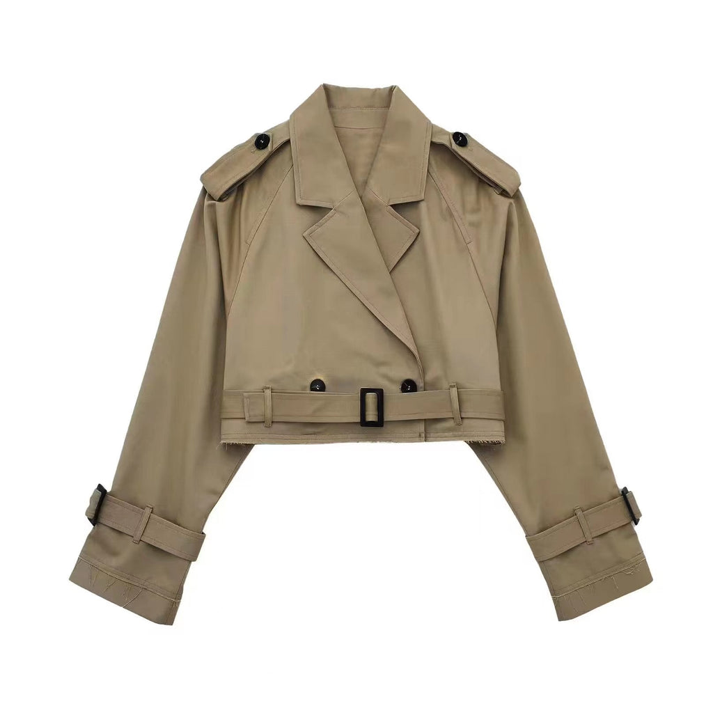 Nadia | Women's Cropped Trench Jacket | Belted Waist · PNY