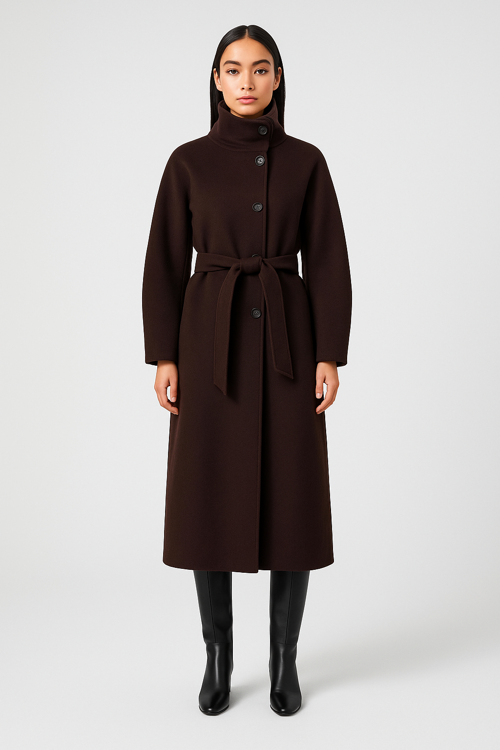 Nadia | Women's Longline Coat | Belted Waist · PNY