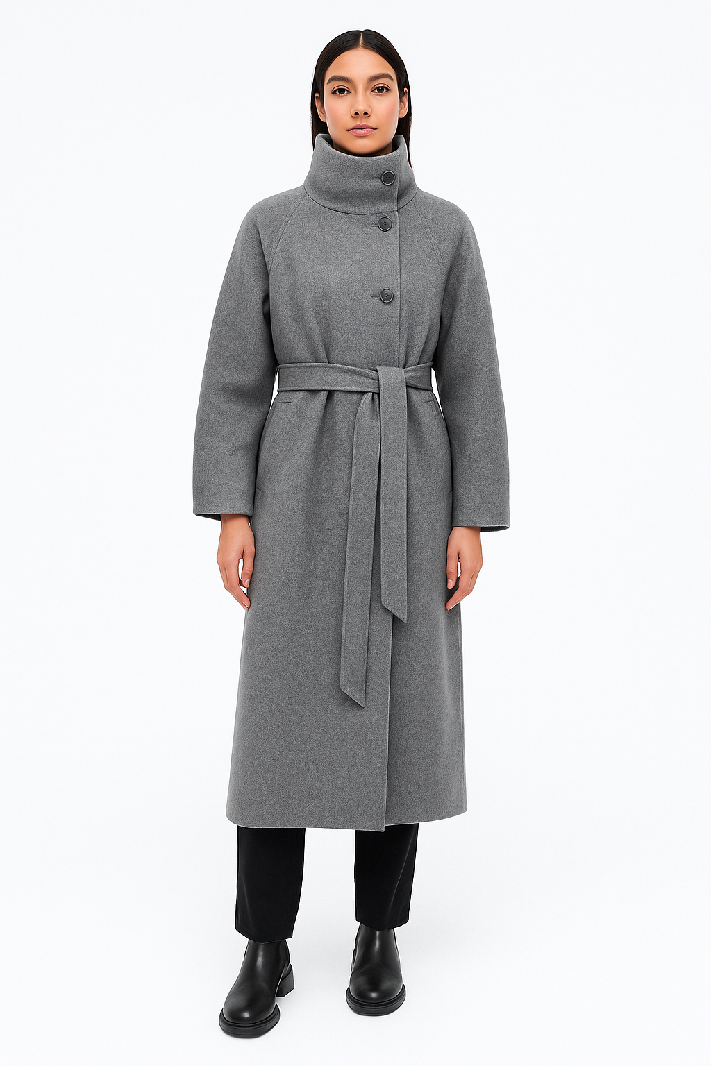 Nadia | Women's Longline Coat | Belted Waist · PNY