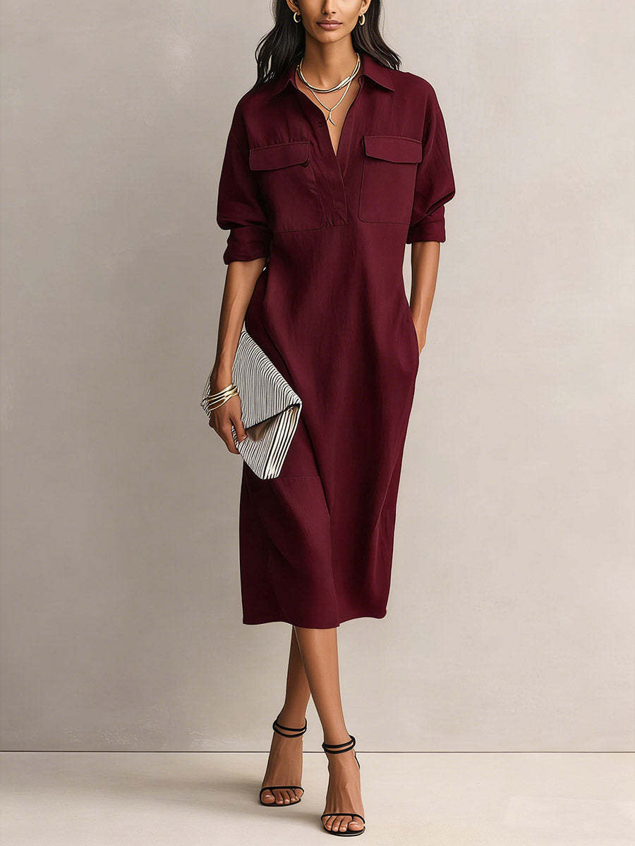 Nadine | Women's Collared Shirt Dress | Chest Pockets · PNY