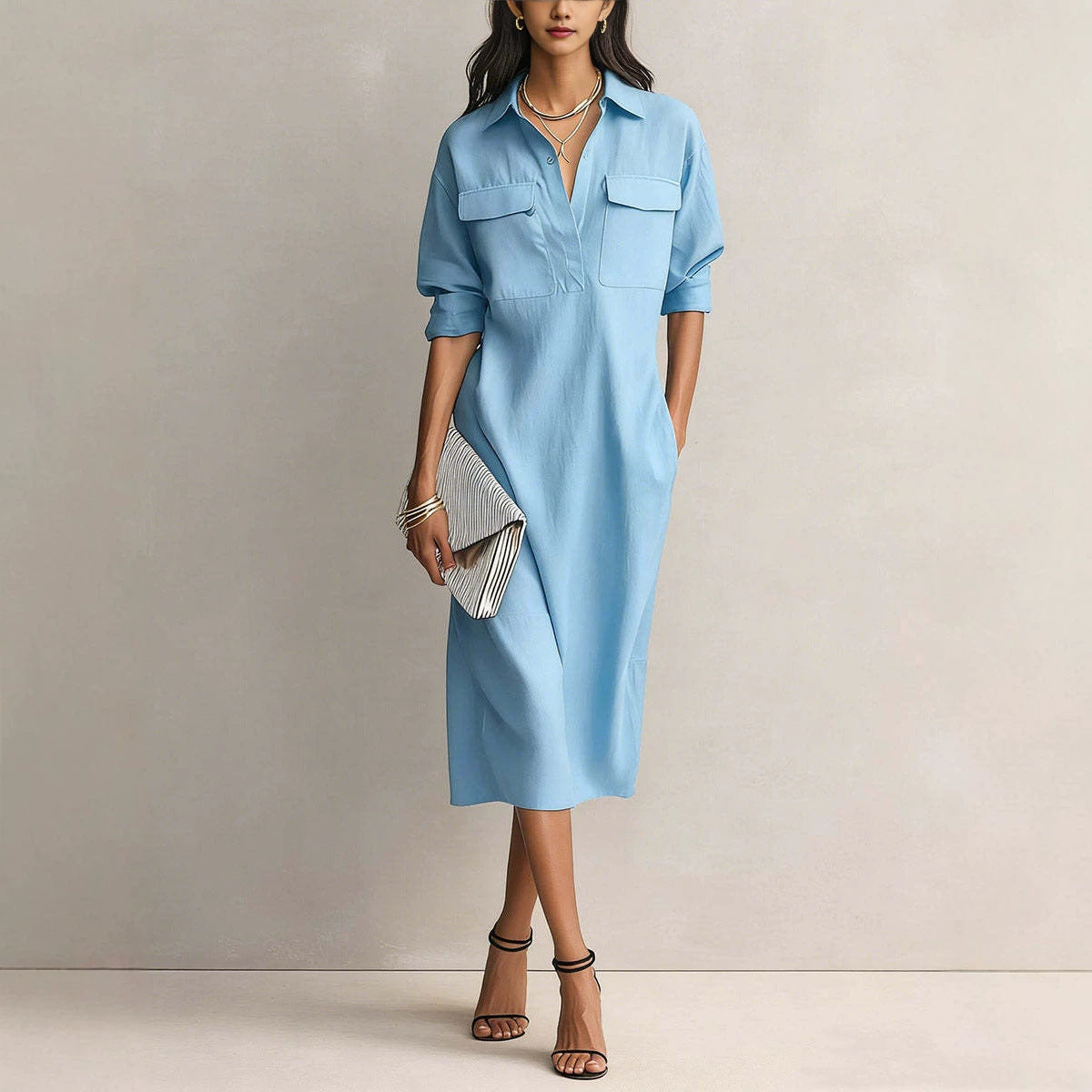 Nadine | Women's Collared Shirt Dress | Chest Pockets · PNY