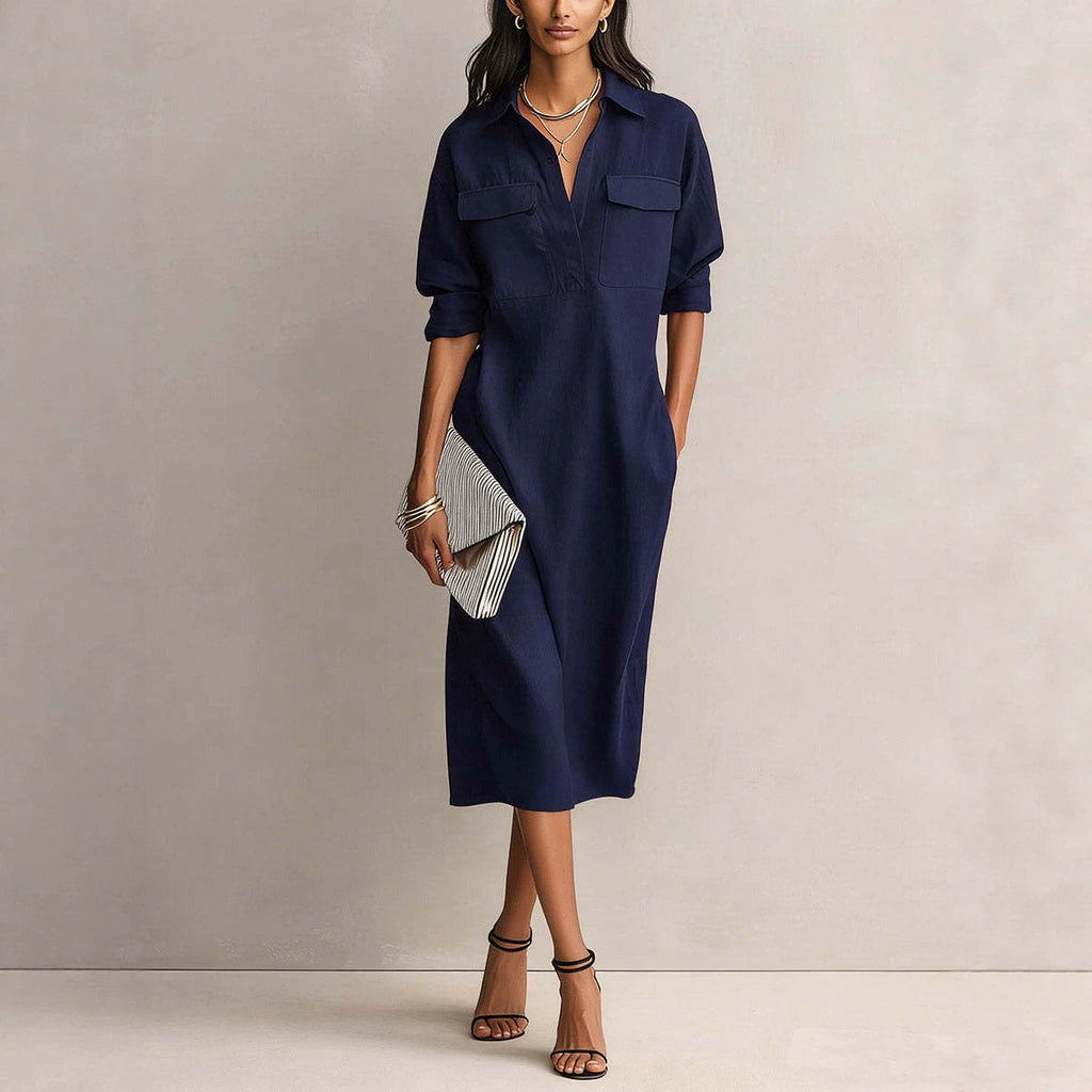 Nadine | Women's Collared Shirt Dress | Chest Pockets · PNY
