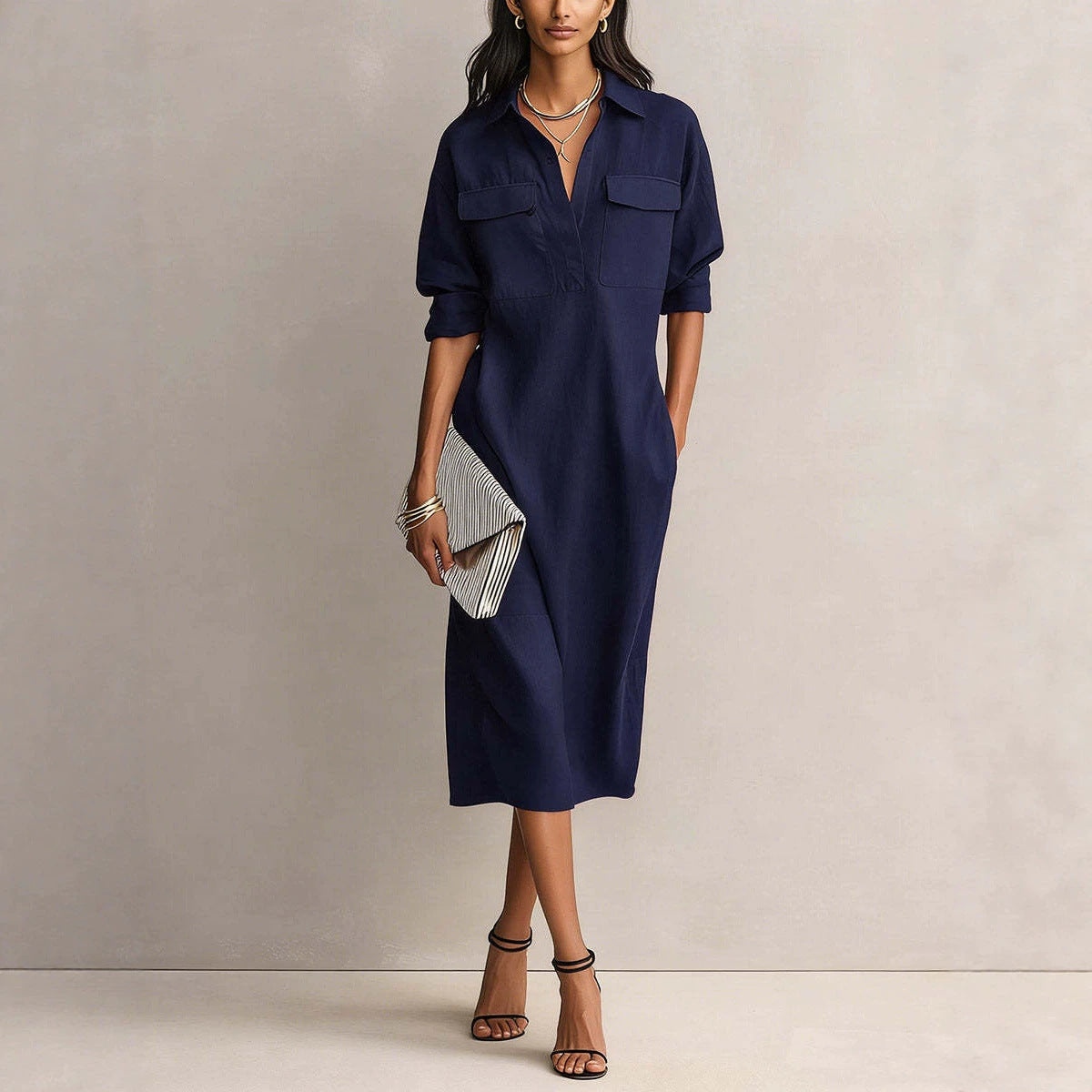 Nadine | Women's Collared Shirt Dress | Chest Pockets · PNY