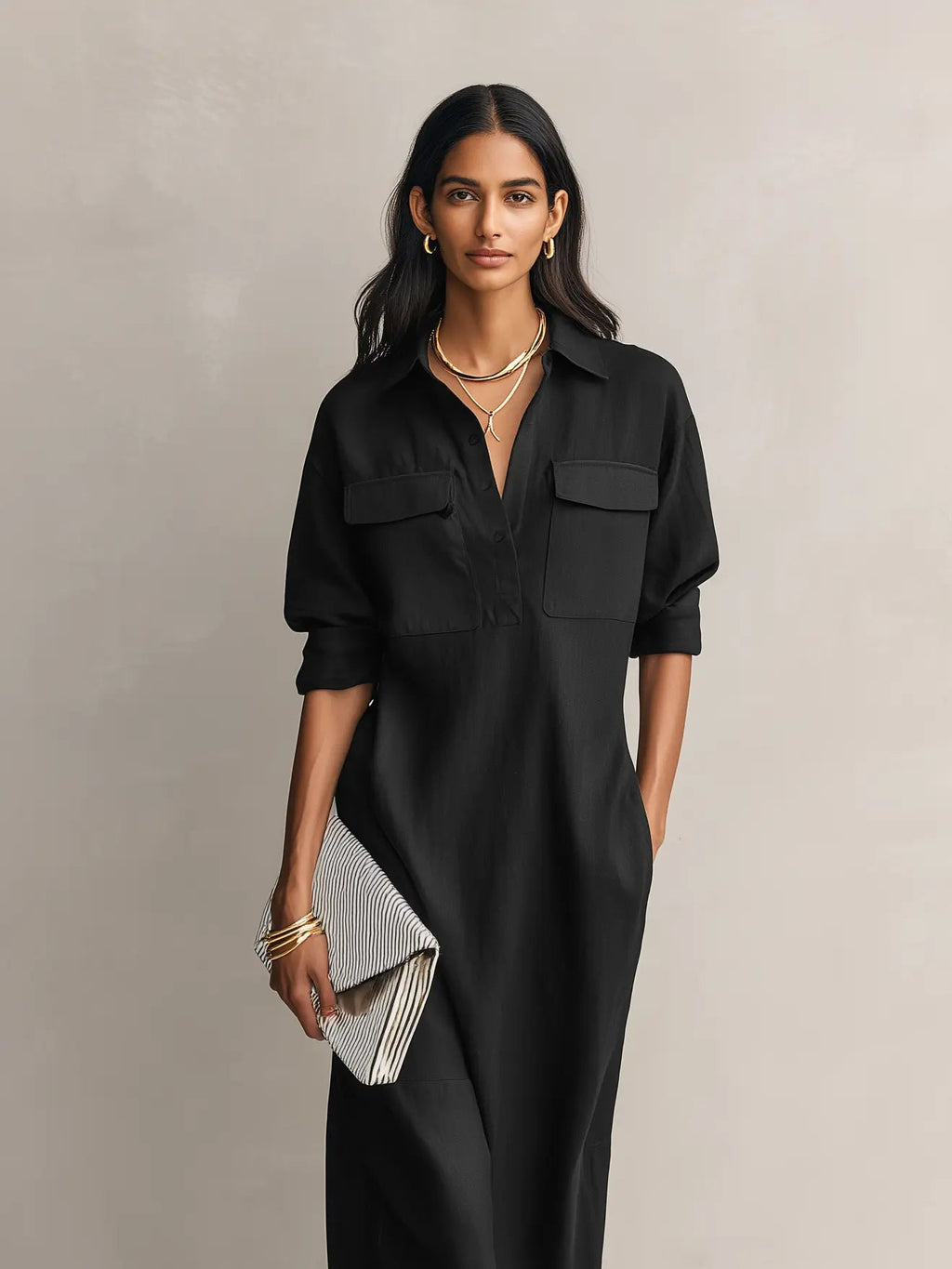 Nadine | Women's Collared Shirt Dress | Chest Pockets · PNY