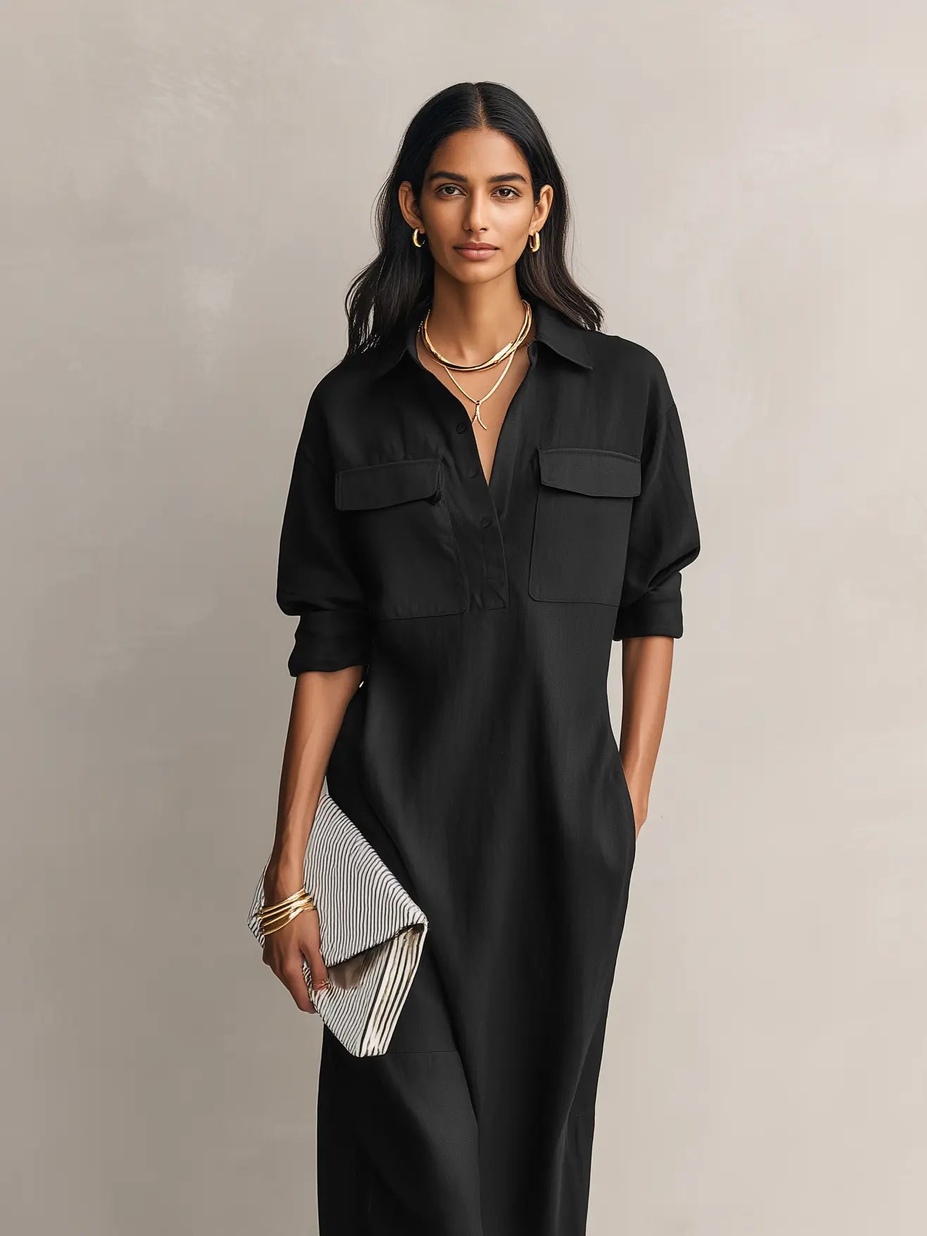 Nadine | Women's Collared Shirt Dress | Chest Pockets · PNY