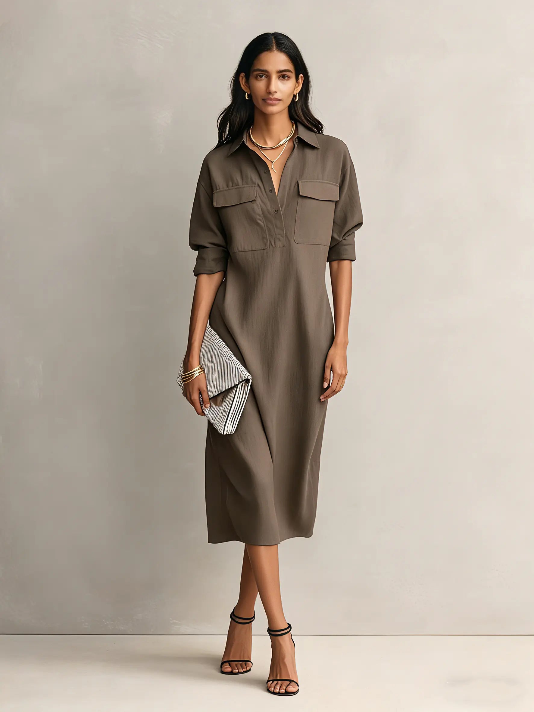 Nadine | Women's Collared Shirt Dress | Chest Pockets · PNY