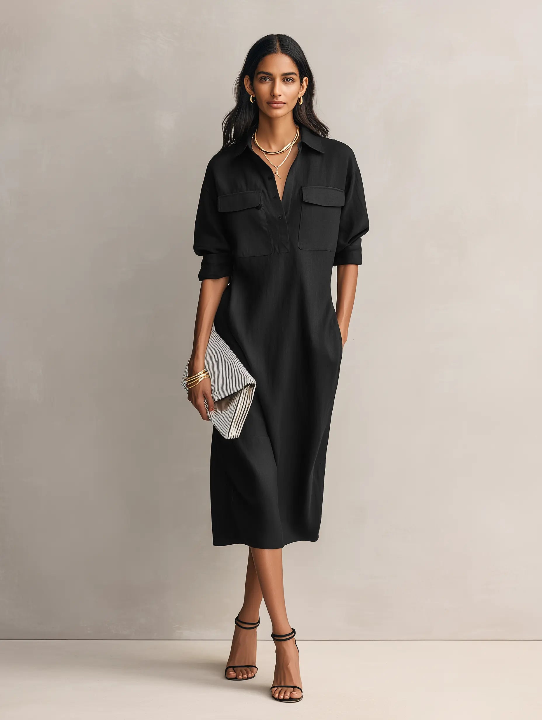 Nadine | Women's Collared Shirt Dress | Chest Pockets · PNY