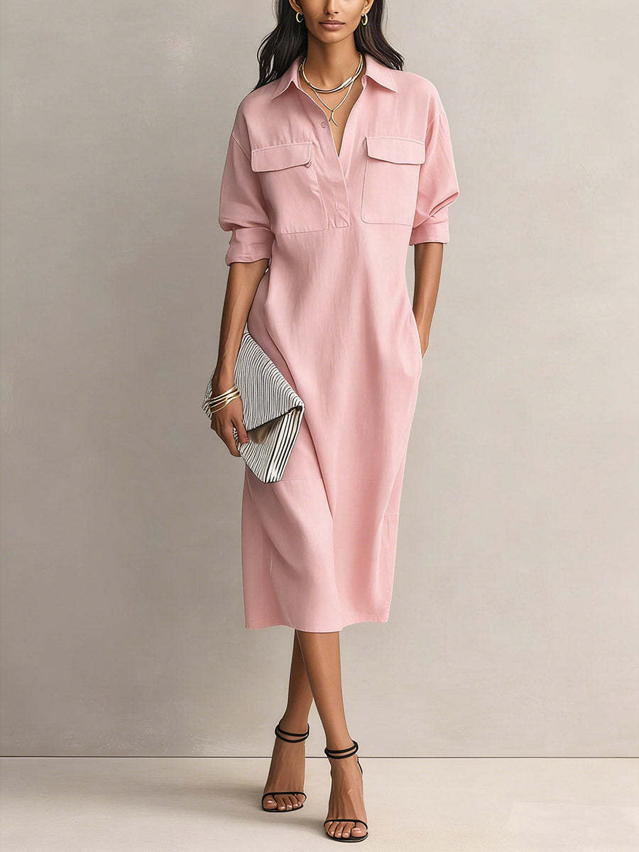 Nadine | Women's Collared Shirt Dress | Chest Pockets · PNY