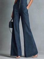Nadine | Women's Sleeveless Denim Jumpsuit | Front Zip · PNY
