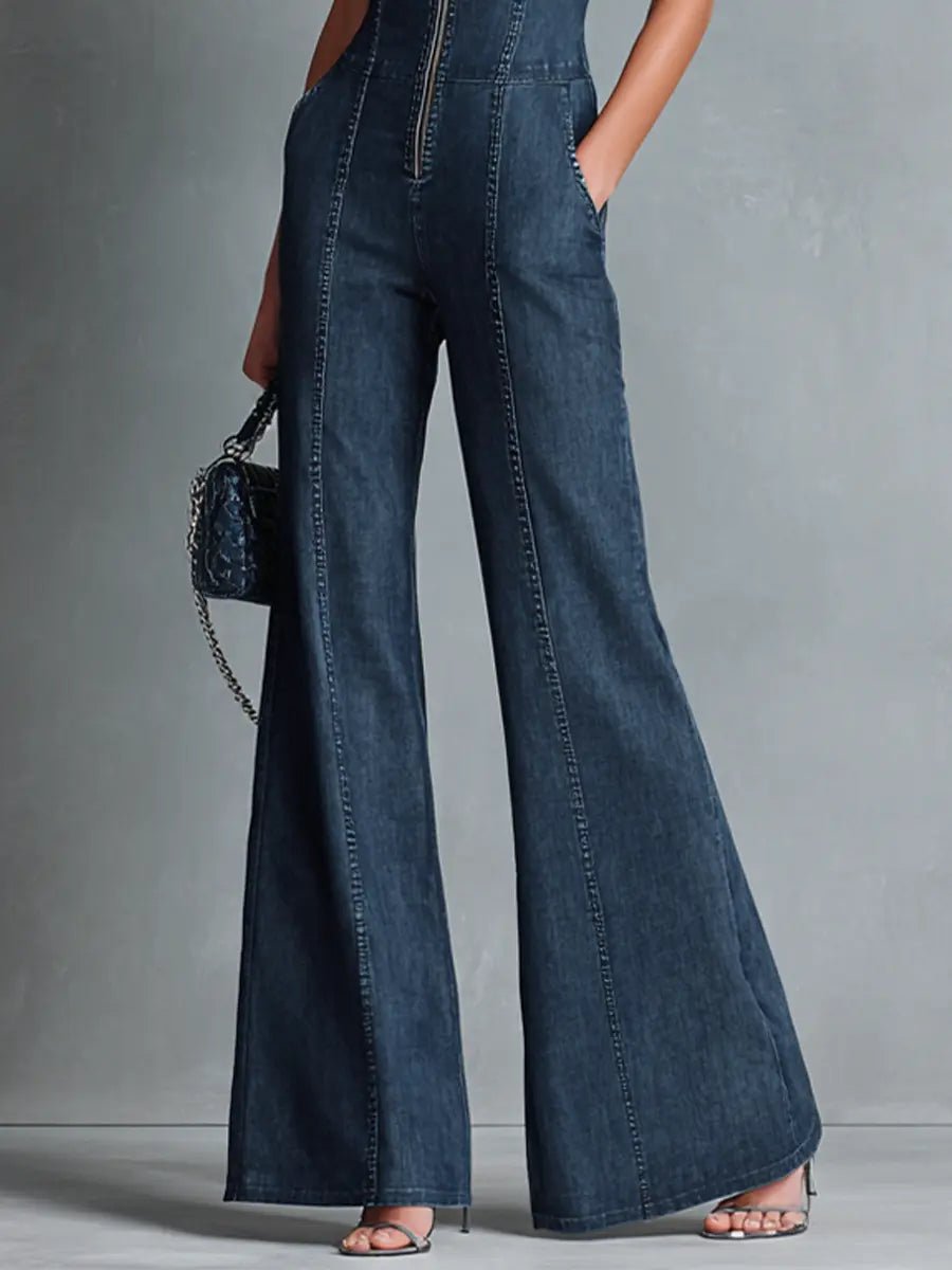 Nadine | Women's Sleeveless Denim Jumpsuit | Front Zip · PNY