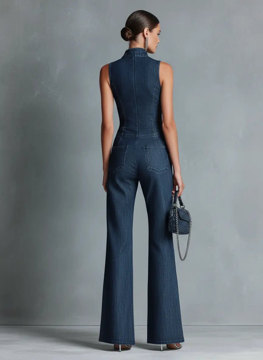 Nadine | Women's Sleeveless Denim Jumpsuit | Front Zip · PNY