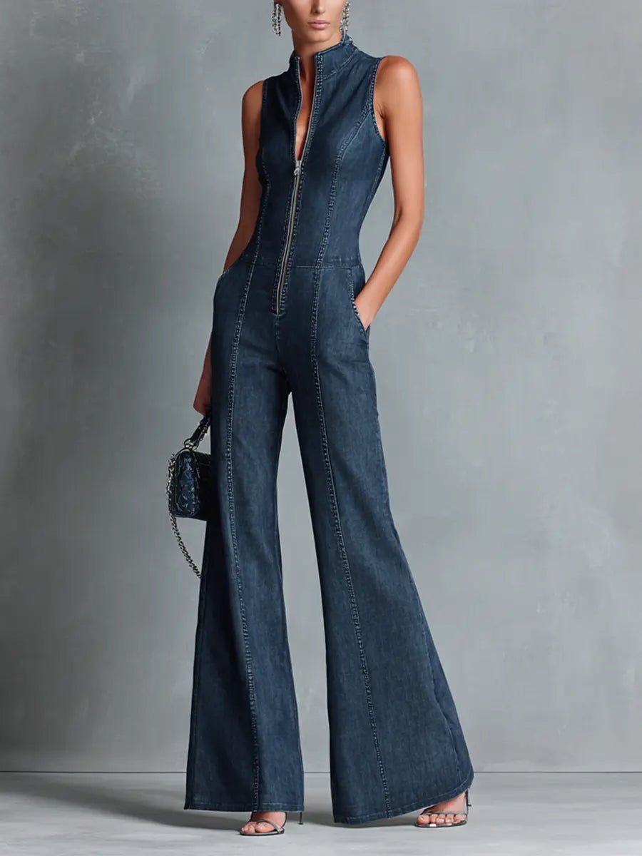 Nadine | Women's Sleeveless Denim Jumpsuit | Front Zip · PNY
