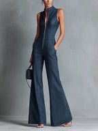 Nadine | Women's Sleeveless Denim Jumpsuit | Front Zip · PNY