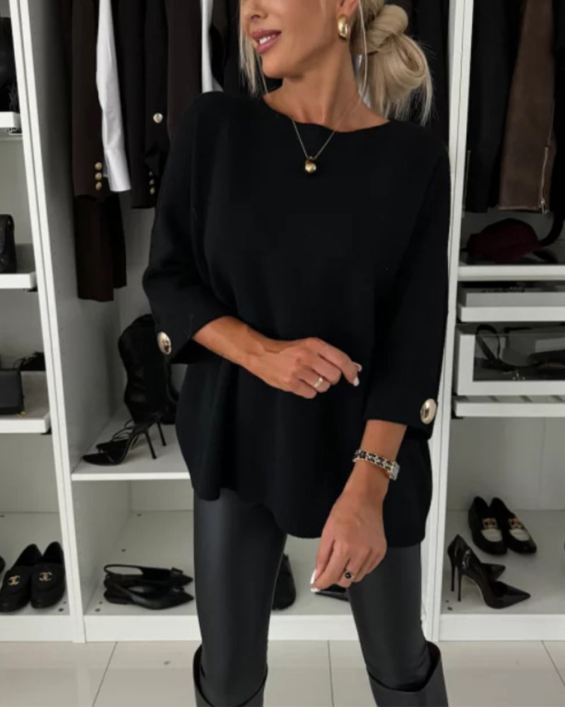 Naomi | Women's Oversized Sweater | Button Detail · PNY