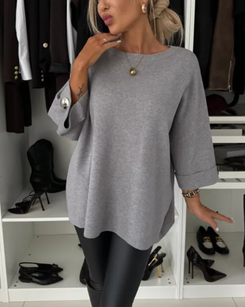 Naomi | Women's Oversized Sweater | Button Detail · PNY