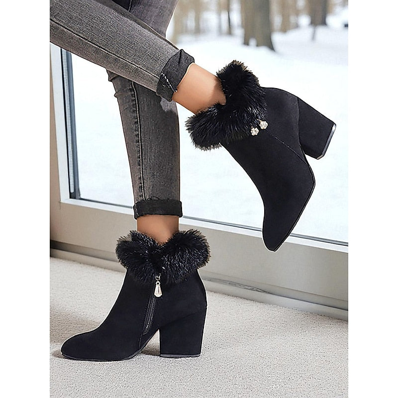 Nora | Women's Block-Heel Ankle Boots | Fur-Trim · PNY