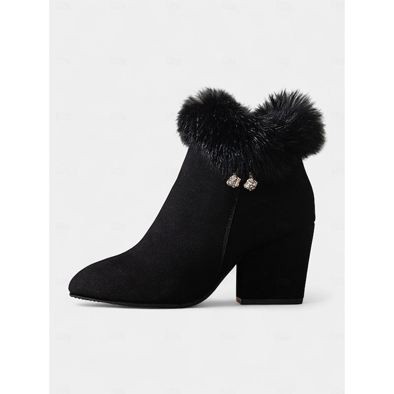 Nora | Women's Block-Heel Ankle Boots | Fur-Trim · PNY