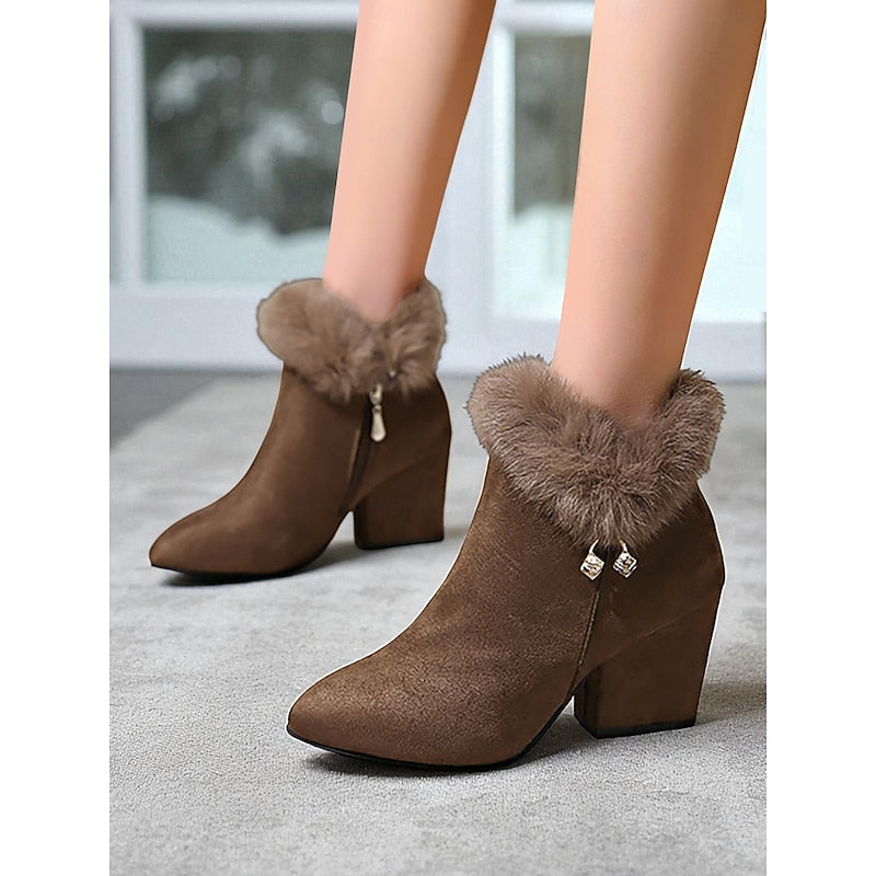 Nora | Women's Block-Heel Ankle Boots | Fur-Trim · PNY