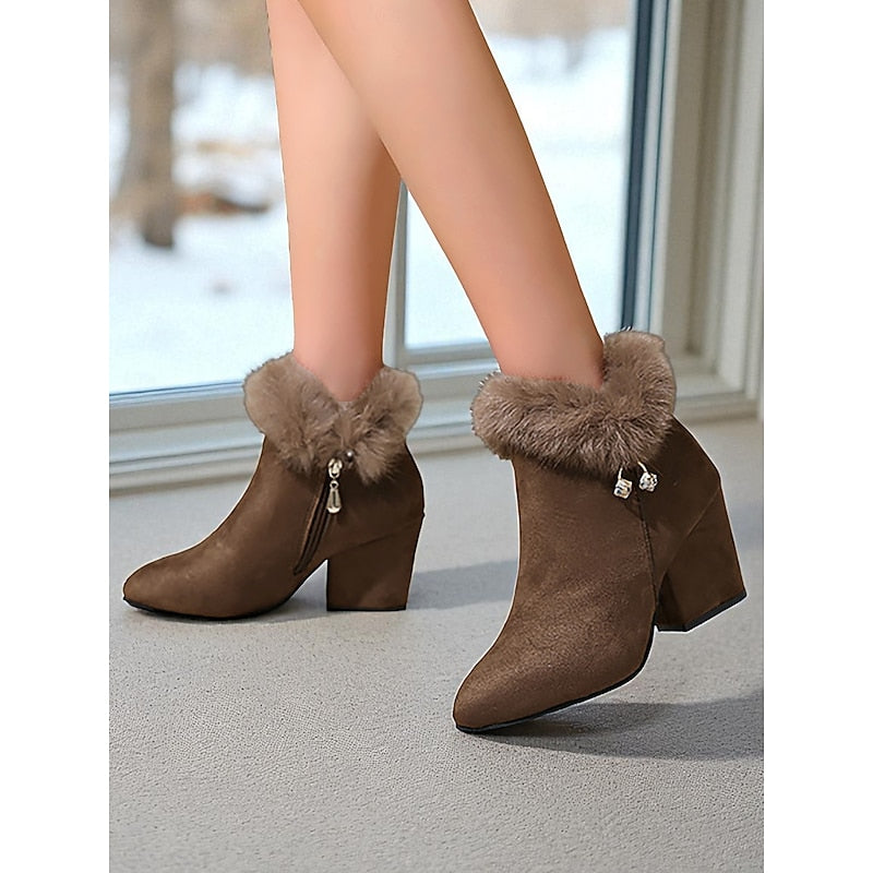 Nora | Women's Block-Heel Ankle Boots | Fur-Trim · PNY