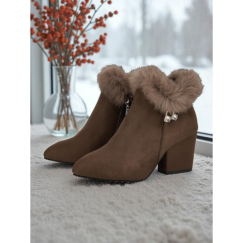 Nora | Women's Block-Heel Ankle Boots | Fur-Trim · PNY