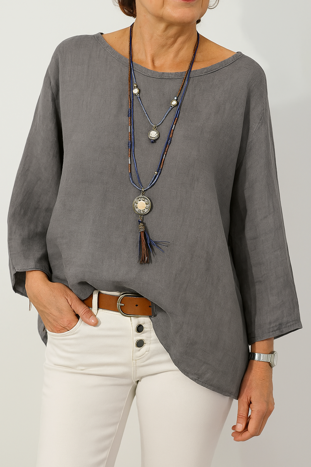 Nora | Women's Boat-Neck Top | Linen · PNY