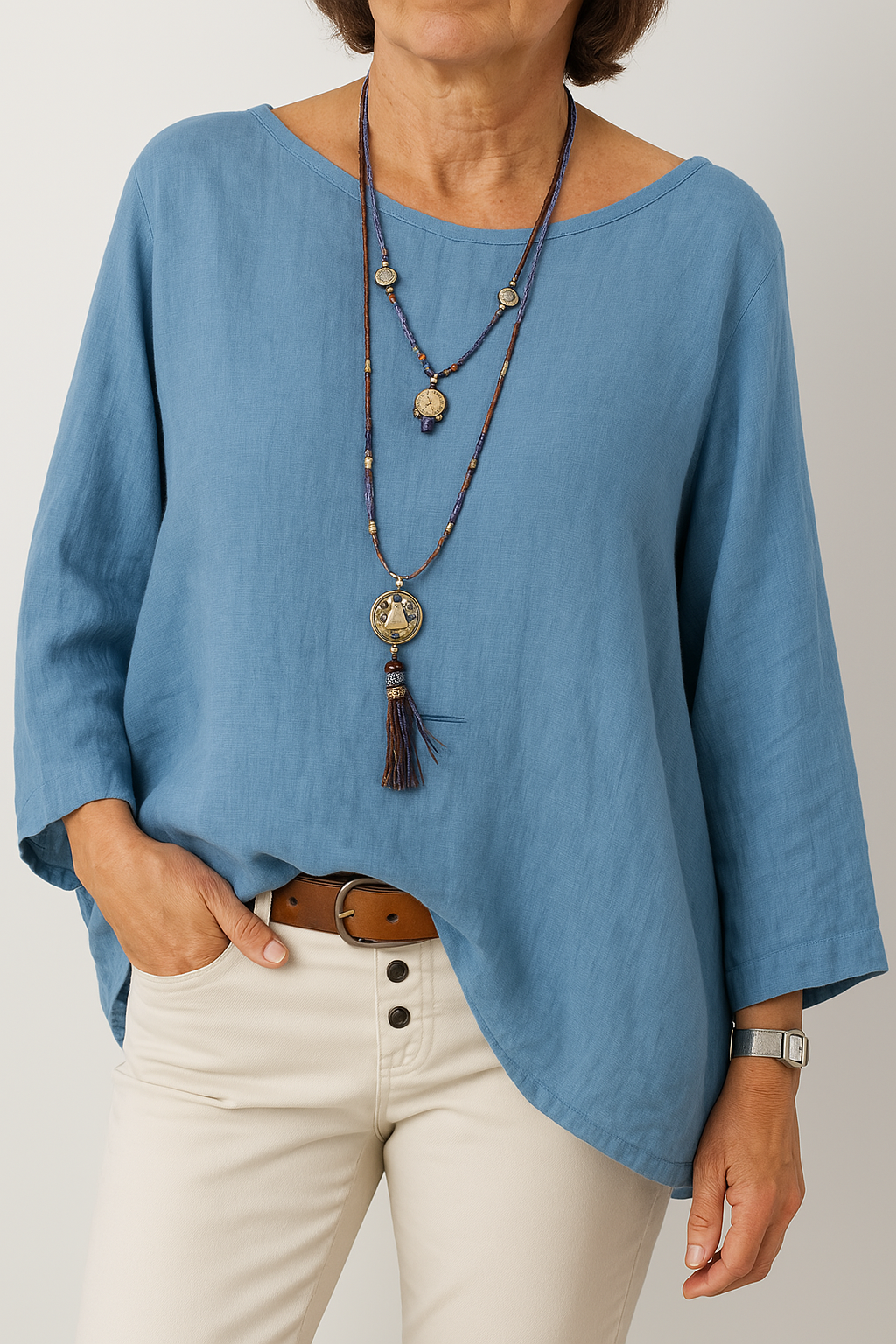 Nora | Women's Boat-Neck Top | Linen · PNY