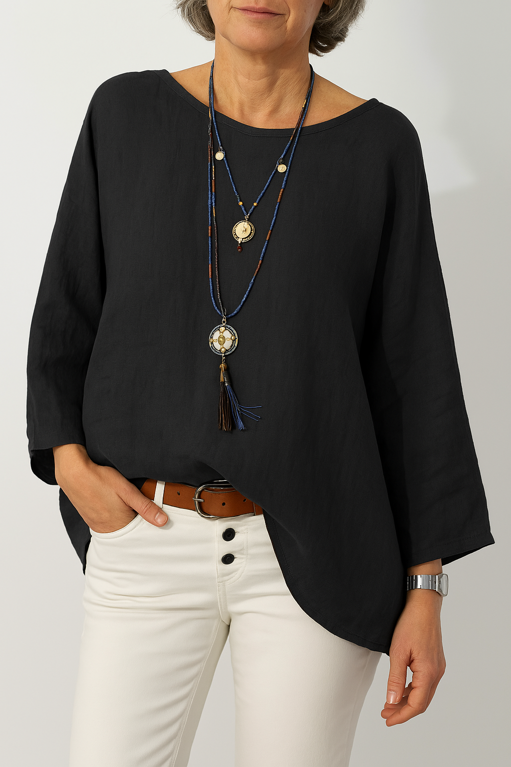 Nora | Women's Boat-Neck Top | Linen · PNY