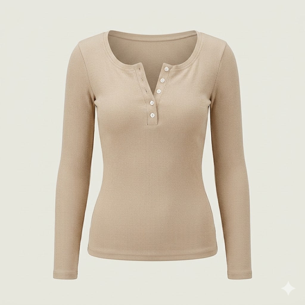 Nora | Women's Long Sleeve Top | Button Henley · PNY