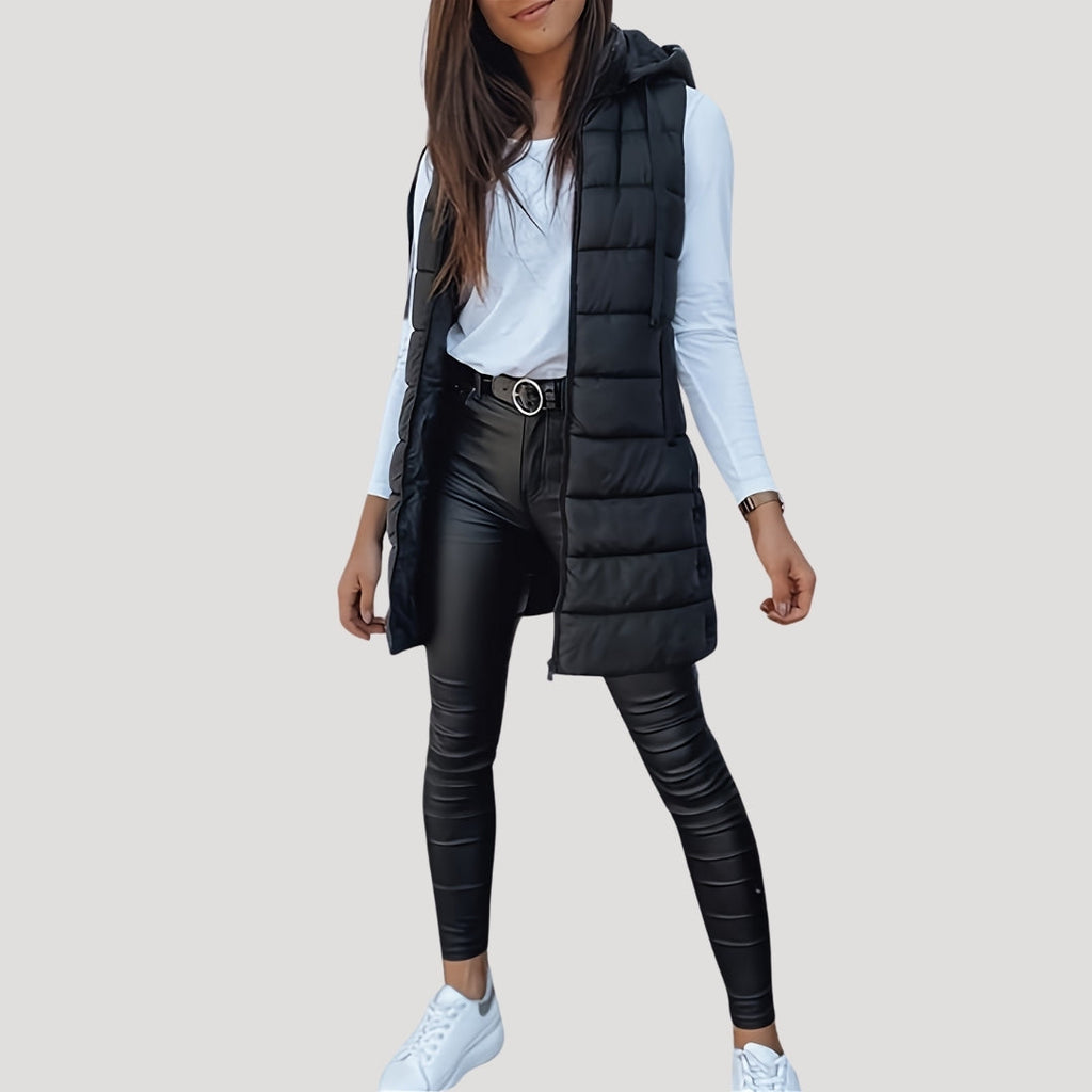 Nora | Women's Longline Puffer Vest | Hooded Quilted · PNY