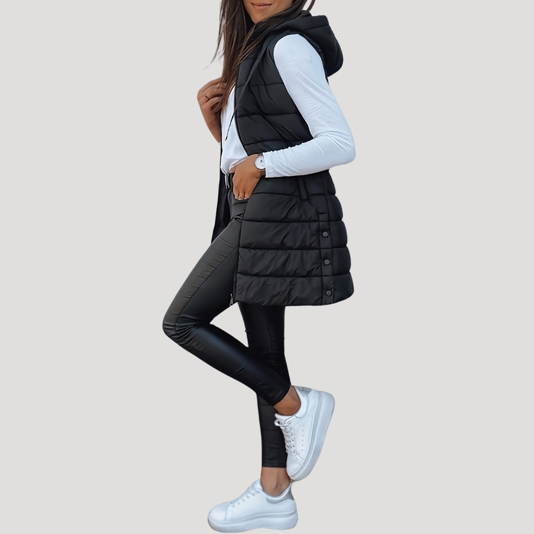 Nora | Women's Longline Puffer Vest | Hooded Quilted · PNY