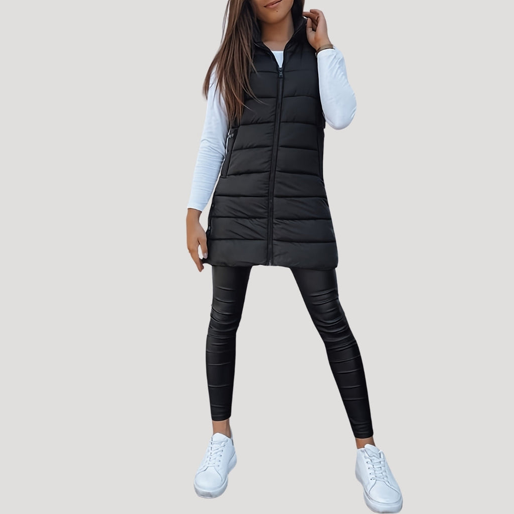 Nora | Women's Longline Puffer Vest | Hooded Quilted · PNY