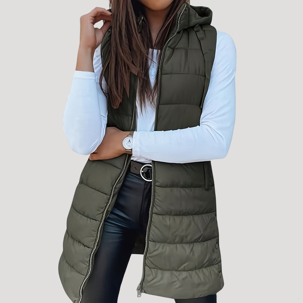 Nora | Women's Longline Puffer Vest | Hooded Quilted · PNY