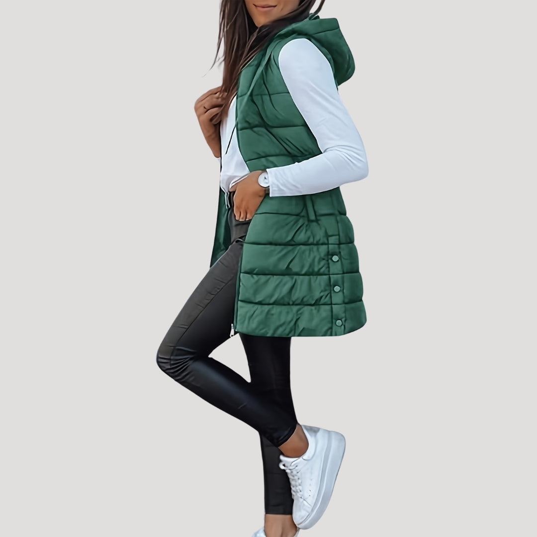 Nora | Women's Longline Puffer Vest | Hooded Quilted · PNY