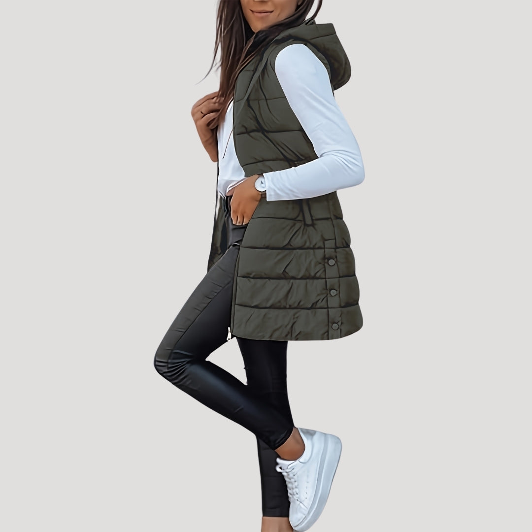 Nora | Women's Longline Puffer Vest | Hooded Quilted · PNY