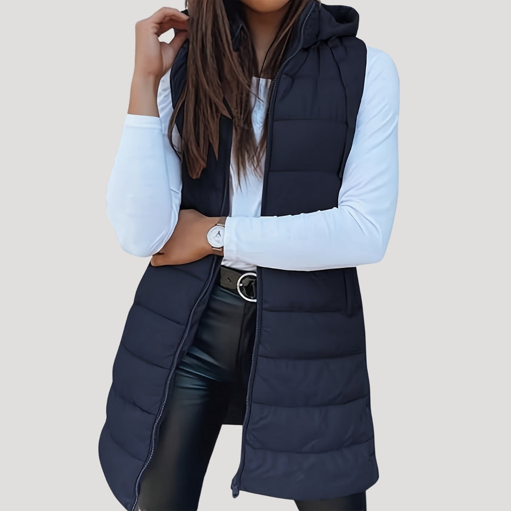 Nora | Women's Longline Puffer Vest | Hooded Quilted · PNY