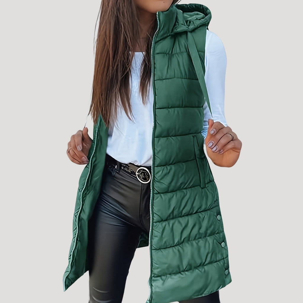 Nora | Women's Longline Puffer Vest | Hooded Quilted · PNY