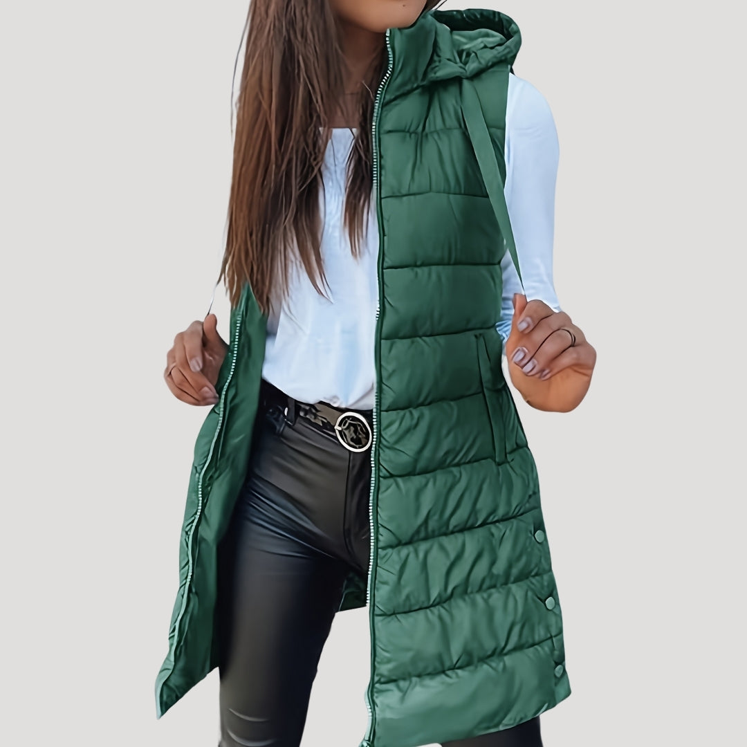Nora | Women's Longline Puffer Vest | Hooded Quilted · PNY