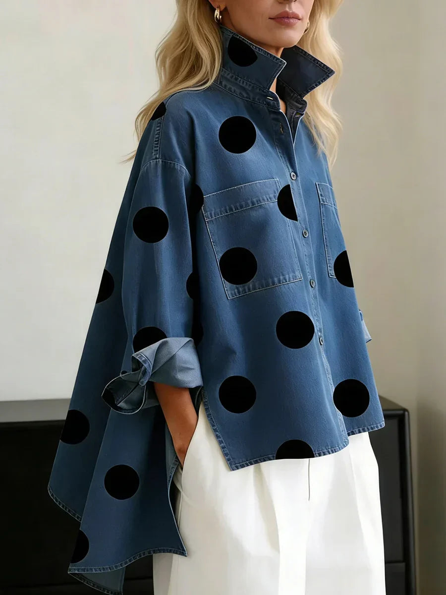 Nora | Women's Oversized Denim Shirt | Polka Dot · PNY