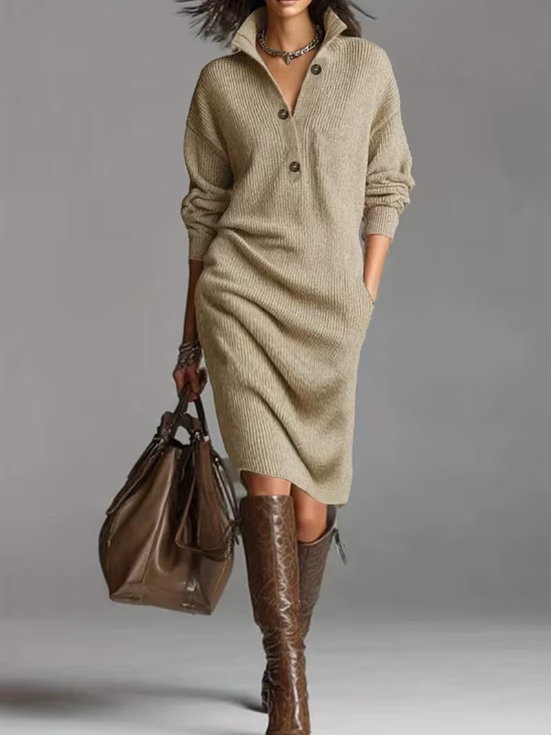 Nora | Women's Ribbed Sweater Dress | Button Placket · PNY