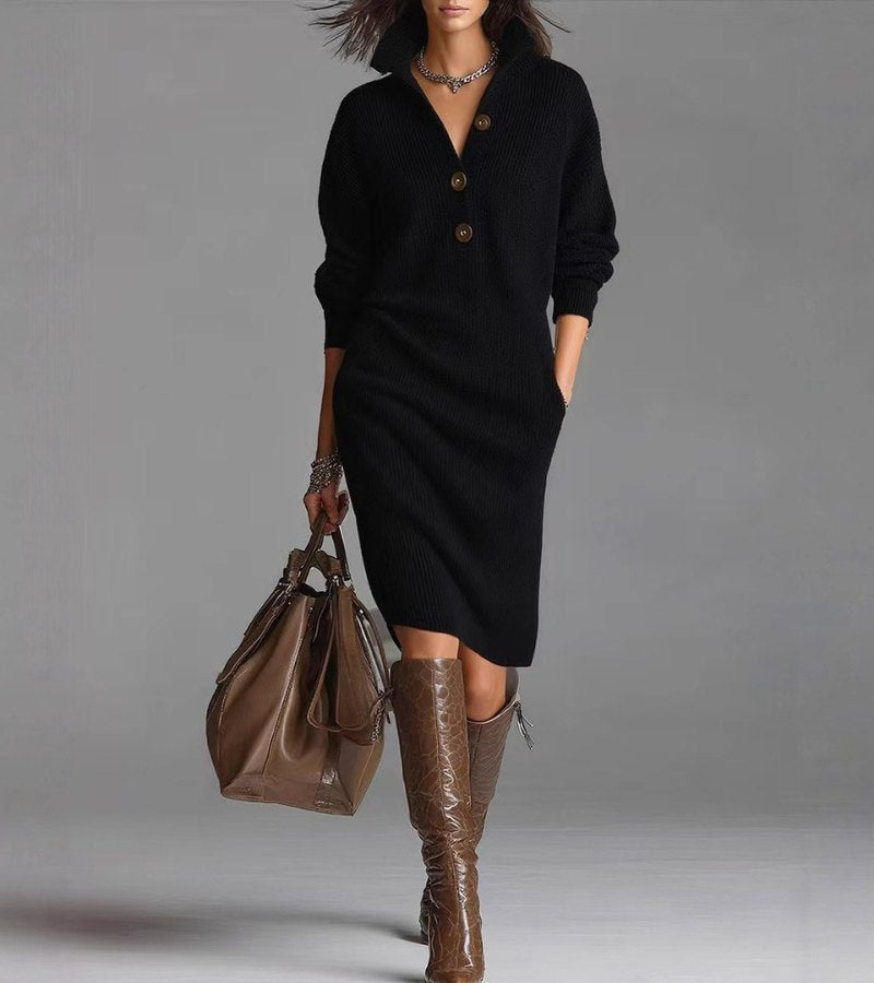 Nora | Women's Ribbed Sweater Dress | Button Placket · PNY