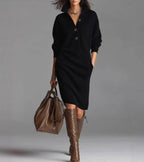 Nora | Women's Ribbed Sweater Dress | Button Placket · PNY