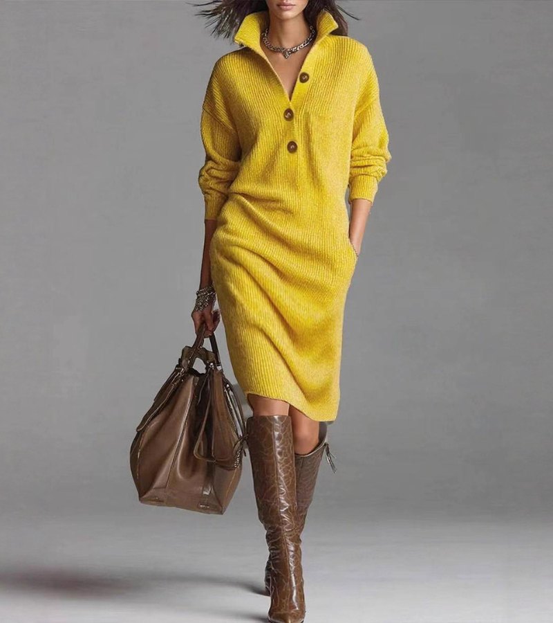 Nora | Women's Ribbed Sweater Dress | Button Placket · PNY
