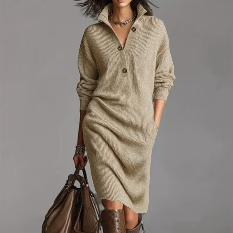 Nora | Women's Ribbed Sweater Dress | Button Placket · PNY