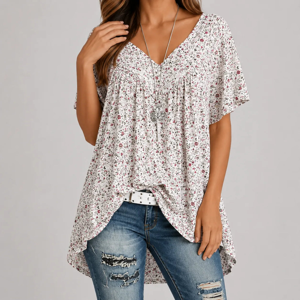 Nora | Women's V-Neck Tunic | Floral Print · PNY
