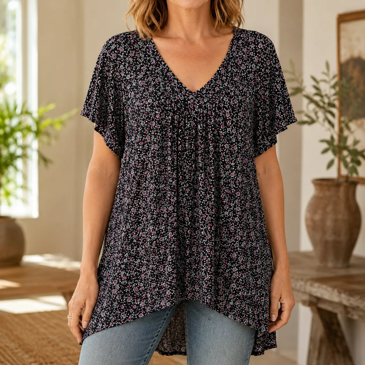 Nora | Women's V-Neck Tunic | Floral Print · PNY