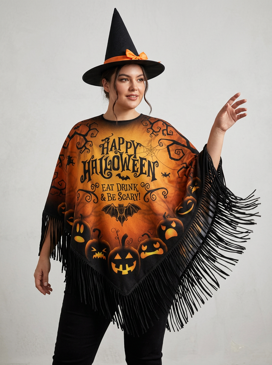 Sabrina | Women's Halloween Poncho | Fringe Trim-Pick NewYork