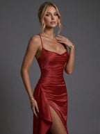 Scarlett | Women's Cowl-Neck Maxi Dress | Satin Slit · PNY