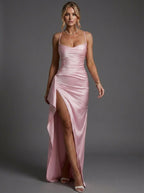 Scarlett | Women's Cowl-Neck Maxi Dress | Satin Slit · PNY